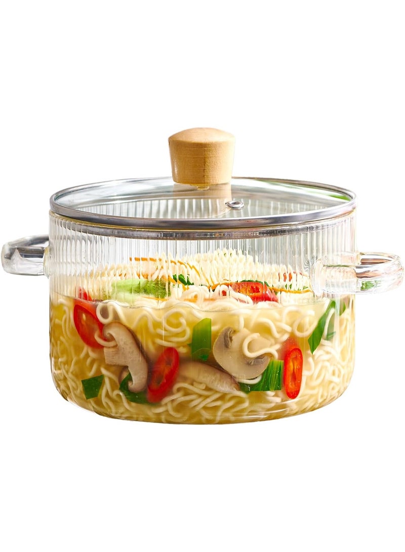 Cooking Pot with Lid - Heat Resistant Borosilicate Glass Cookware Stovetop Pot Set - Simmer Pot with Cover Safe for Soup, Milk, Baby Food Clear - Image 1